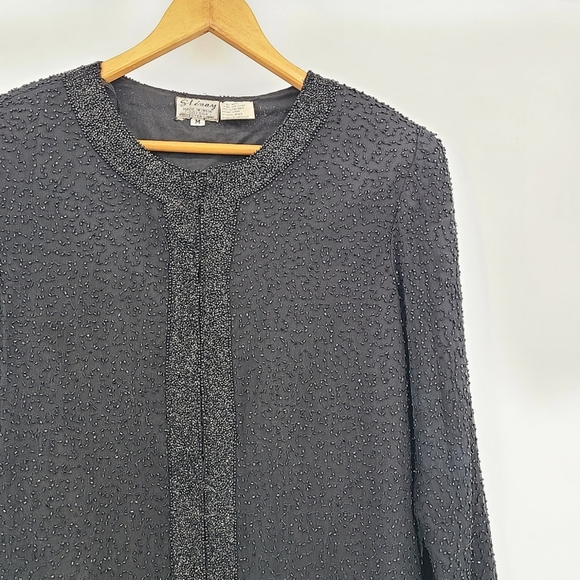 RARE! Vintage 1980s Stenay Black Beaded 100% Silk Evening Jacket -Stunning! - Picture 2 of 13